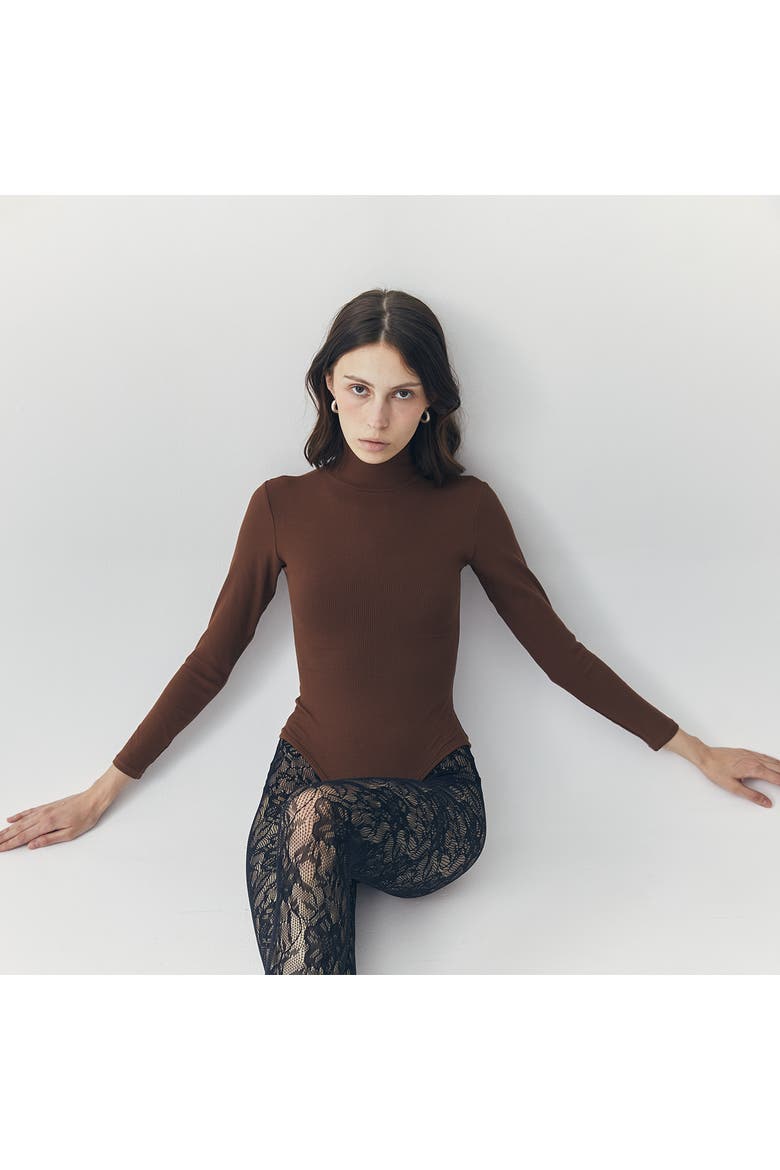 Bree Highneck Bodysuit, Main, color, Brown