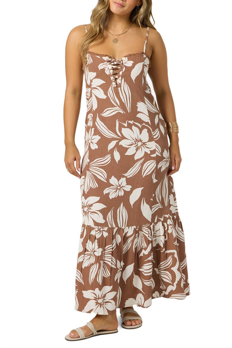 Tasmin Floral Maxi Sundress, Main, color, CAROB BROWN