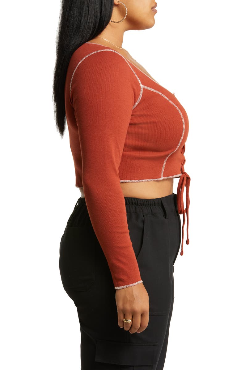 BP. Lace-Up Organic Cotton Blend Top, Alternate, color, 