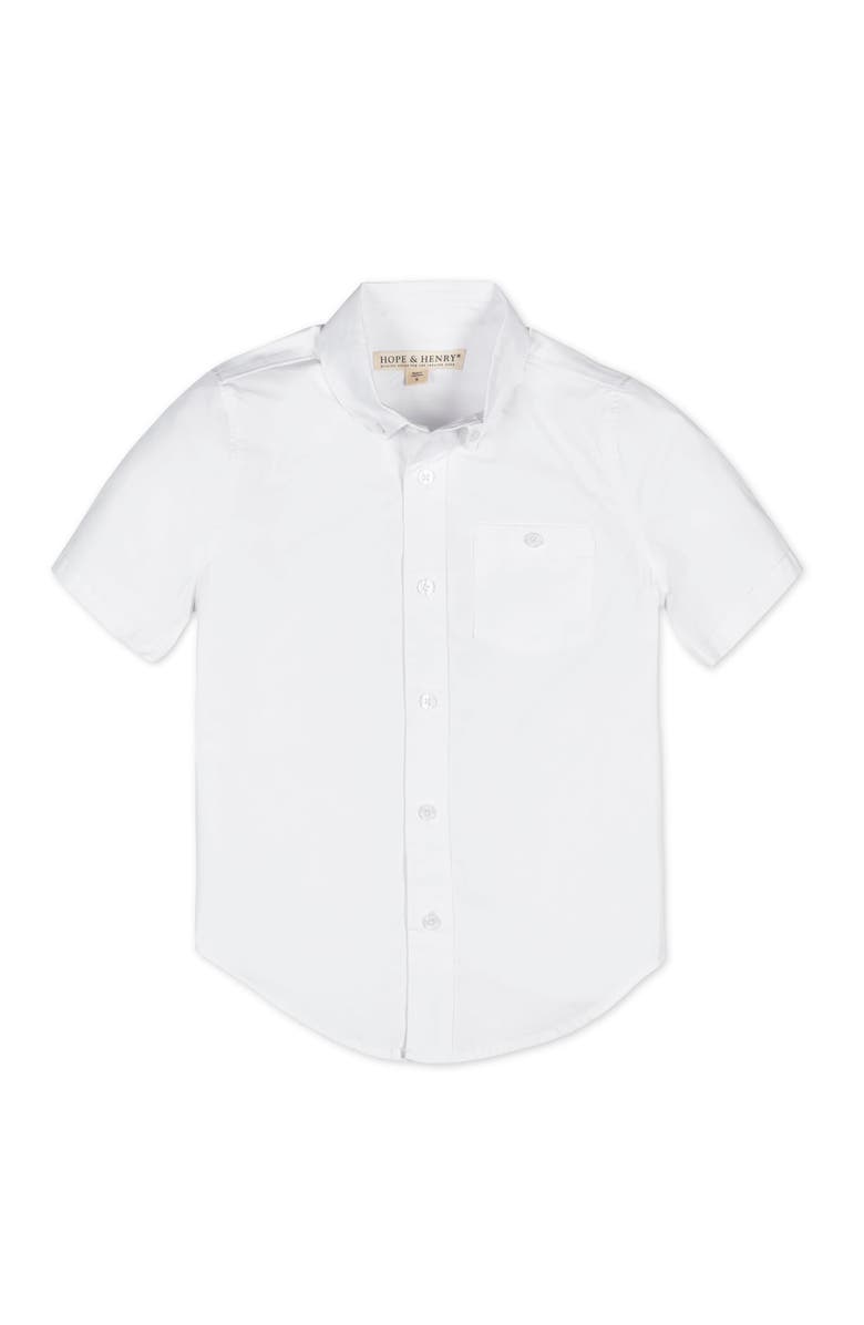 Hope & Henry Kids' Organic Short Sleeve Stretch Poplin Button Down Shirt, Main, color, White Short Sleeve