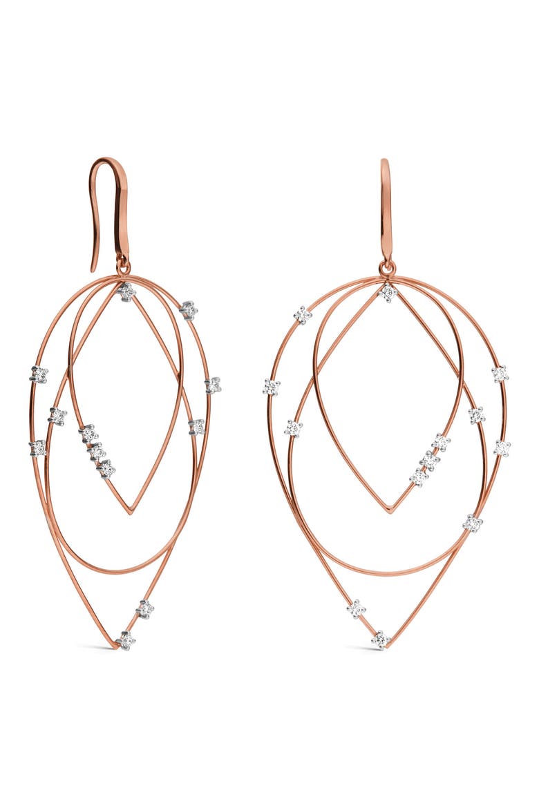 Solo 14K Gold Three Tear Frontal Hoop Earrings, Main, color, ROSE GOLD