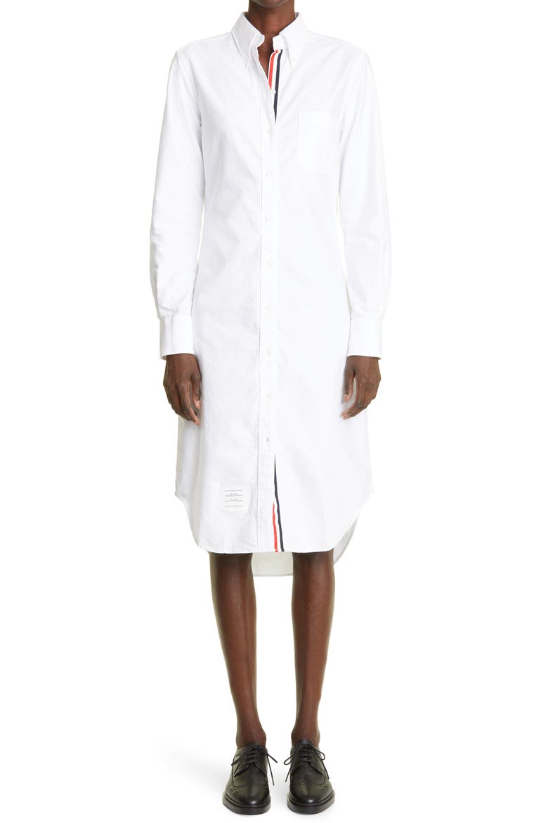 Long Sleeve Oxford Button-Down Shirtdress, Main, color, WHITE