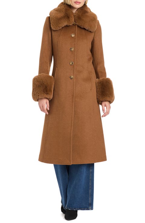 Faux Fur Trim Maxi Coat