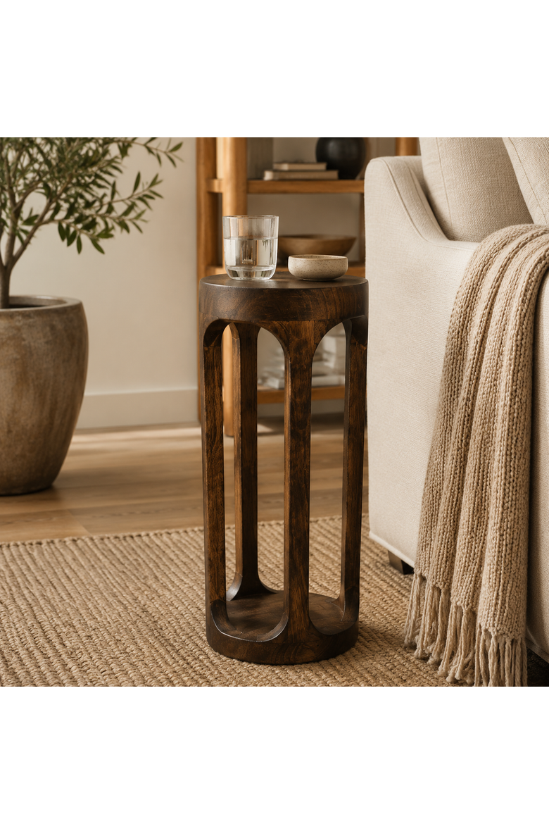 Mango Wood Handmade Round Drink Table, Alternate, color, Natural Brown