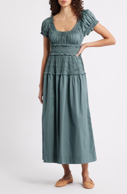 Leanne Smock Waist Tiered Organic Cotton Dress