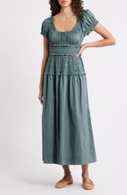 DÔEN Leanne Smock Waist Tiered Organic Cotton Dress