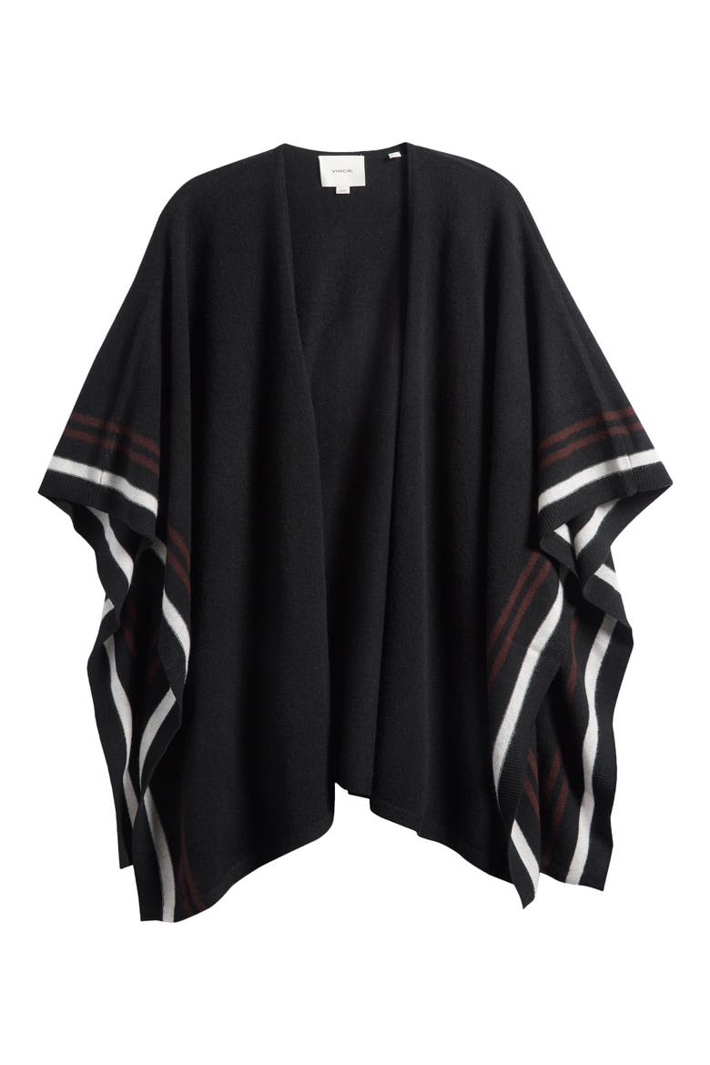 Border Stripe Cashmere Cape, Main, color, BLACK