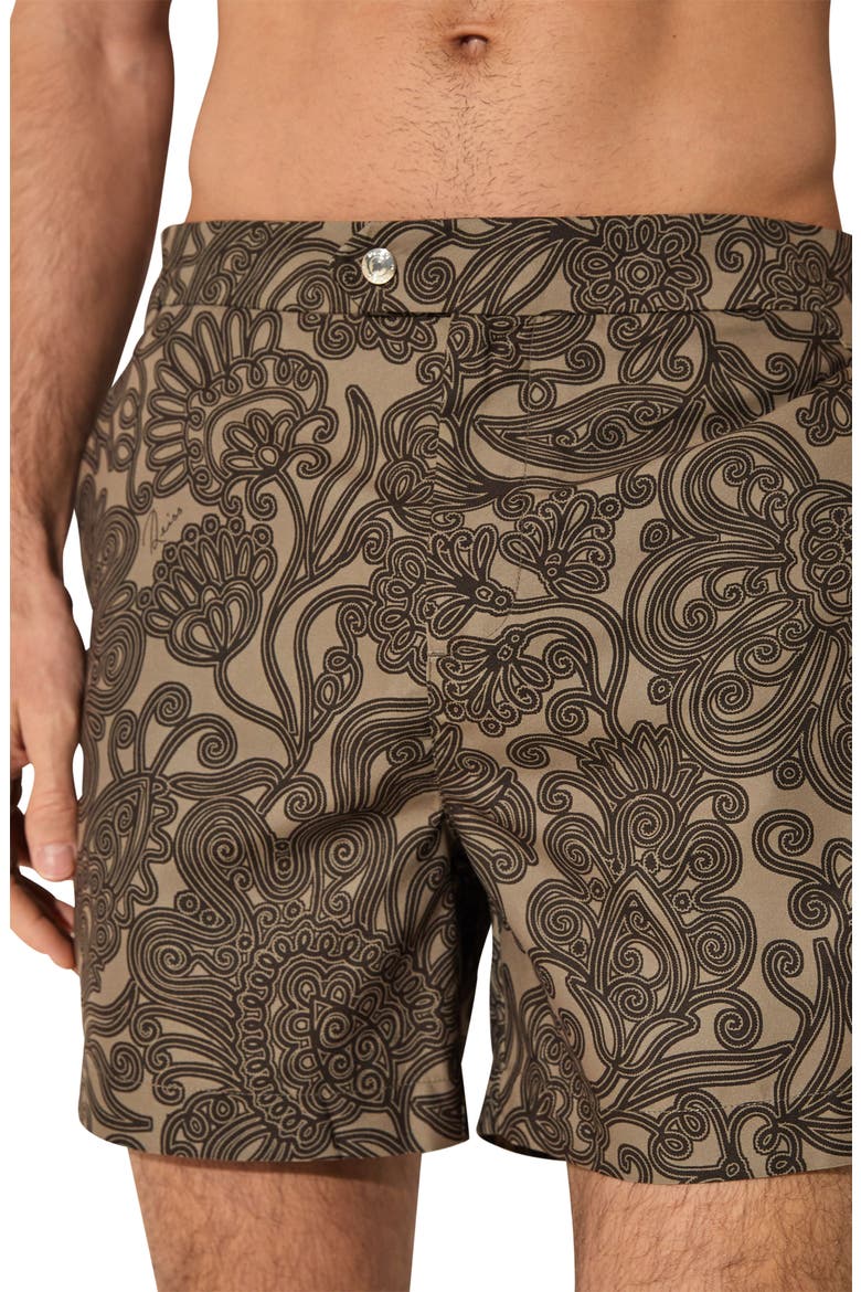 Fallow Floral Side Adjuster Swim Trunks, Alternate, color, MOCHA BROWN