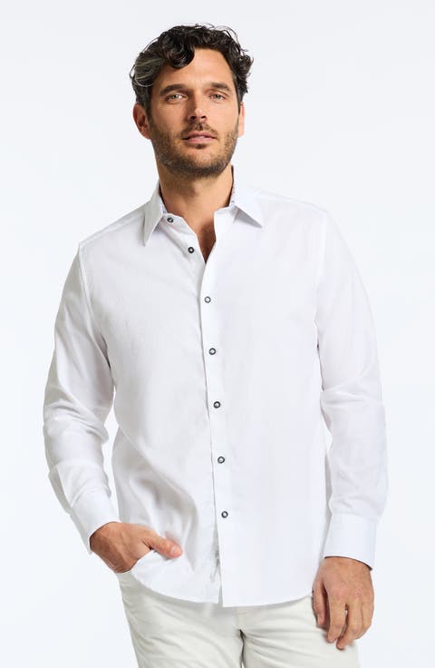 Odyssey Classic Fit Jacquard Long Sleeve Stretch Cotton Button-Up Shirt