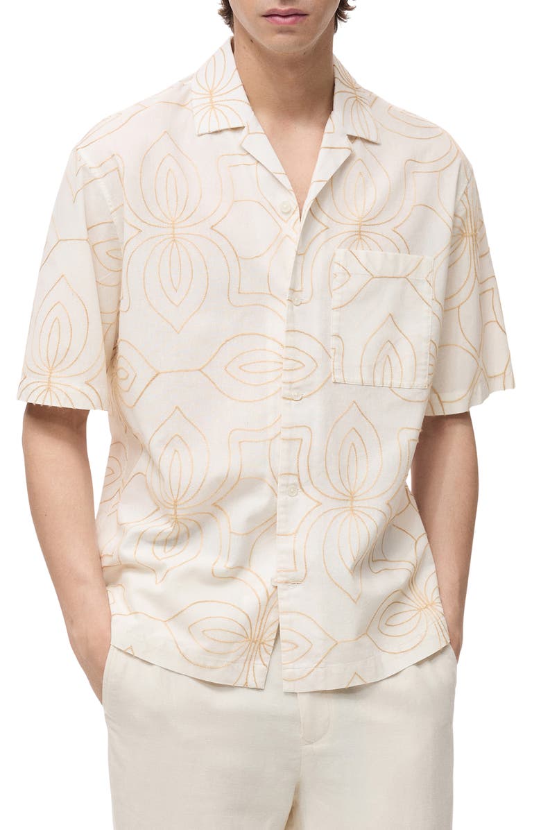 MANGO Embroidered Cotton Camp Shirt, Main, color,