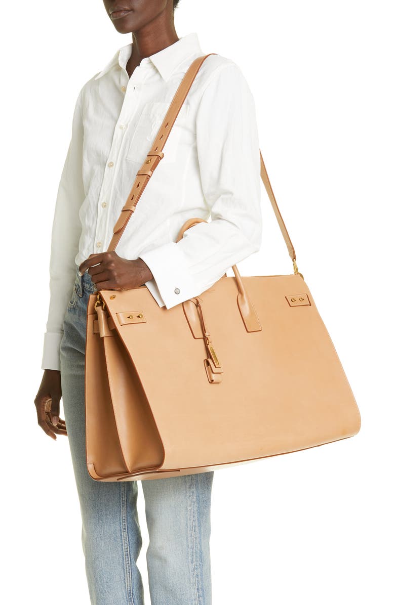 Saint Laurent Travel Sac de Jour Leather Tote, Alternate, color, Vintage Brown/ Gold