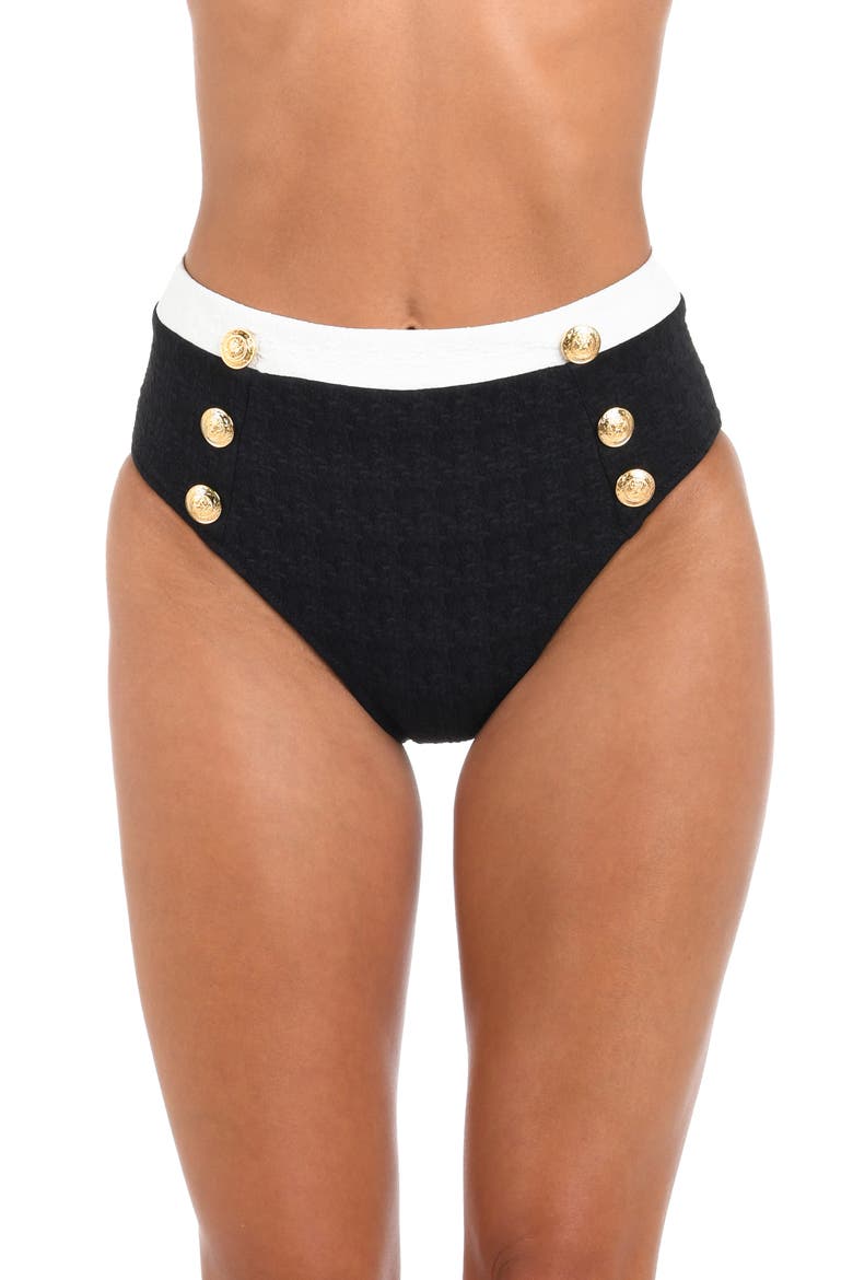Vanessa Colorblock High Waist Bikini Bottoms, Main, color, BLACK
