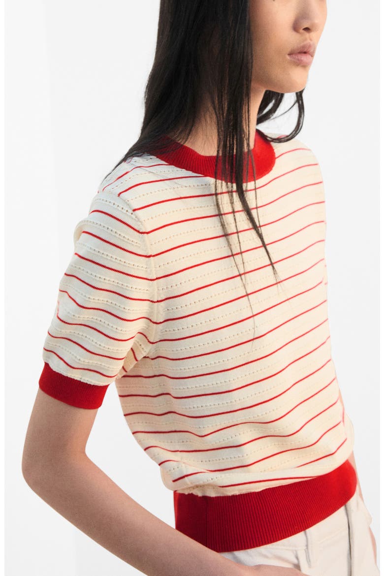 Stripe Short Sleeve Sweater, Main, color, RED