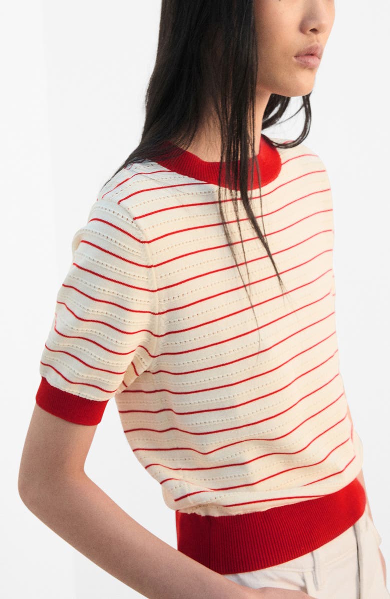 MANGO Stripe Short Sleeve Sweater, Main, color, 