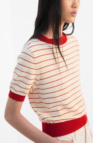 MANGO Stripe Short Sleeve Sweater