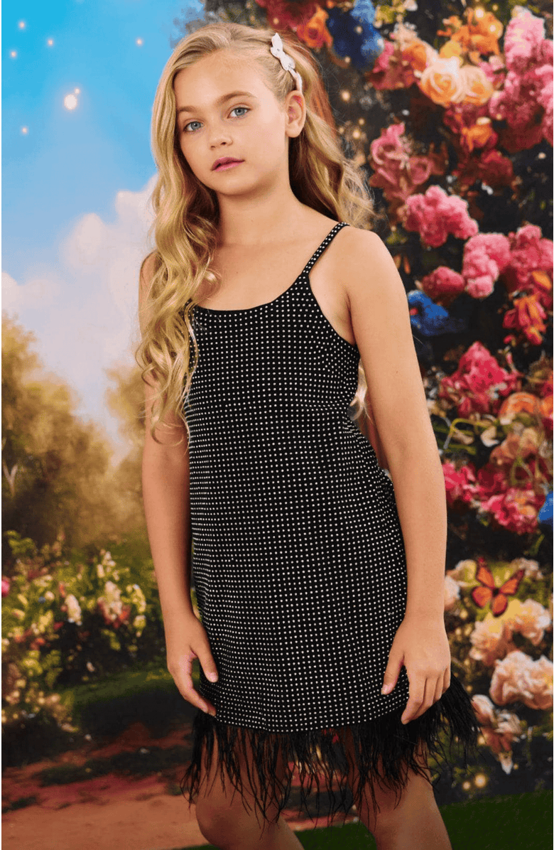 Lola + The Boys Midnight Crystal Feather Dress, Alternate, color, Black
