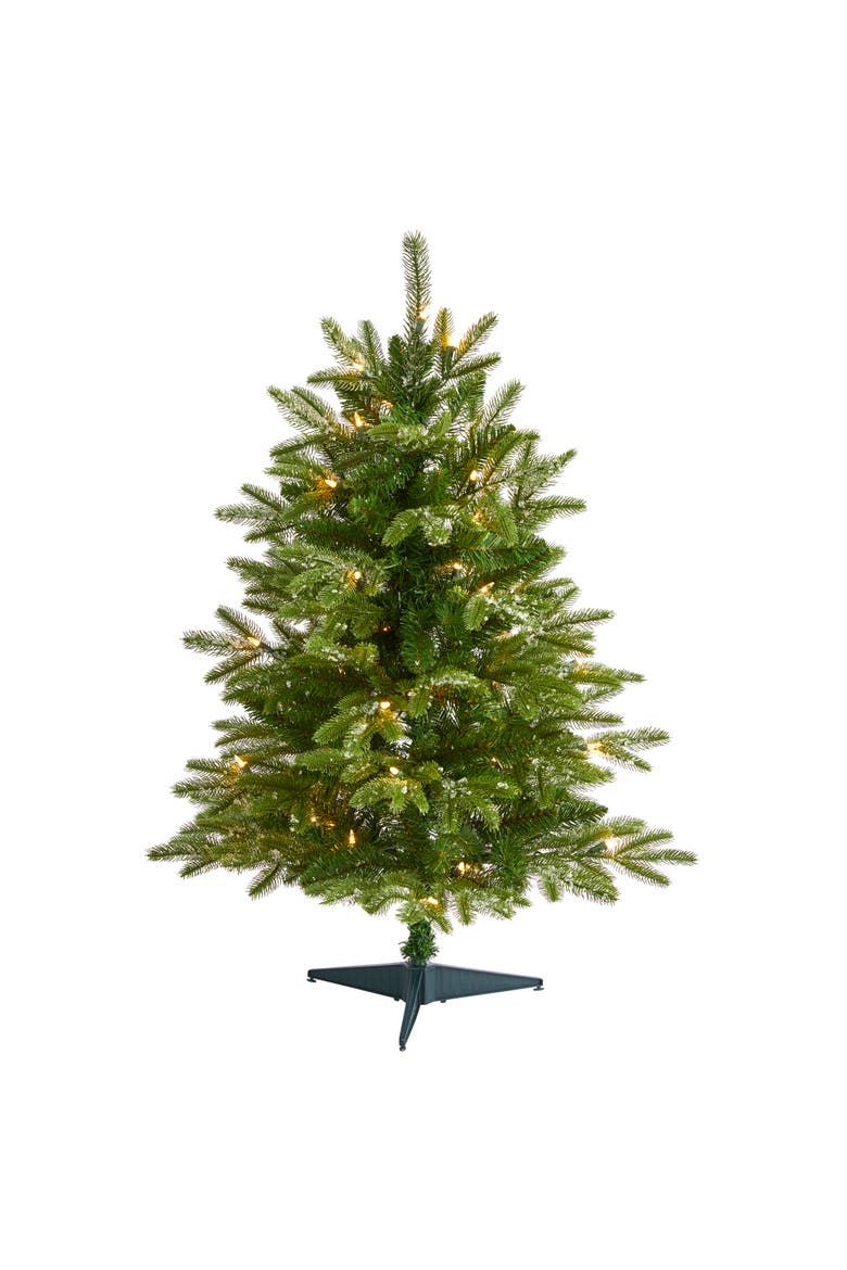 3-ft Snowed Grand Teton Fir Artificial Christmas Tree with 50 Clear Lights and 111 Bendable Branches, Main, color, Green