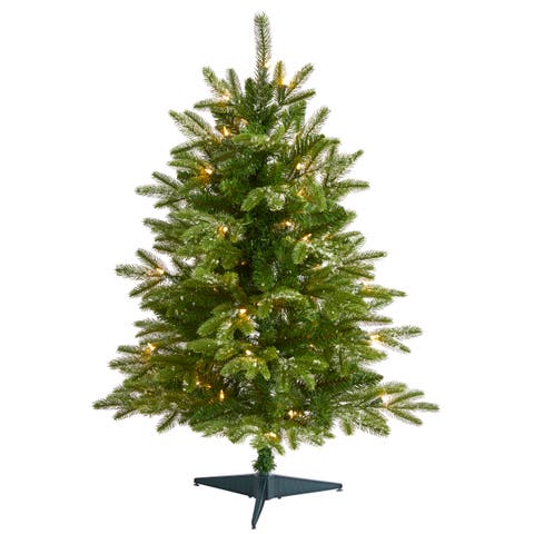 3-ft Snowed Grand Teton Fir Artificial Christmas Tree with 50 Clear Lights and 111 Bendable Branches