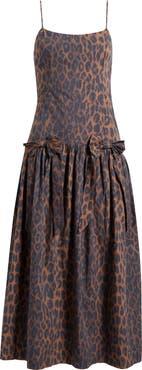 Damson Madder Persephone Leopard Spot Sleeveless Organic Cotton Midi Dress