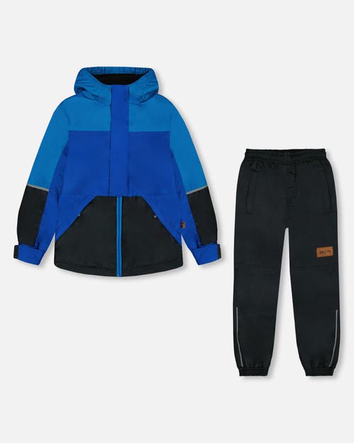 Deux Par Deux Boy's Two-piece Mid-season Outerwear Set Royal Blue And Black In Royal Blue And Black