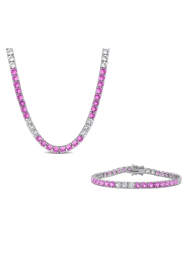 Lab Grown Pink & White Sapphire Bracelet & Necklace Set, Main, color, PINK