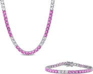 DELMAR Lab Grown Pink & White Sapphire Bracelet & Necklace Set