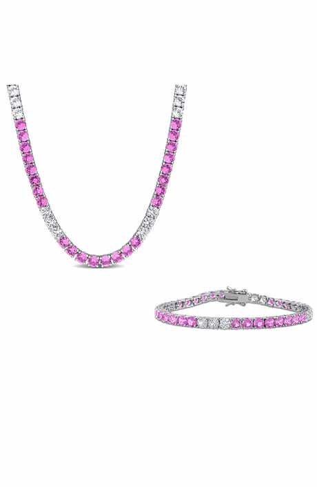 DELMAR Lab Grown Pink & White Sapphire Bracelet & Necklace Set