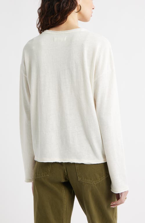 Treasure & Bond Roll Crewneck Boxy Long Sleeve Cotton Blend Top In White