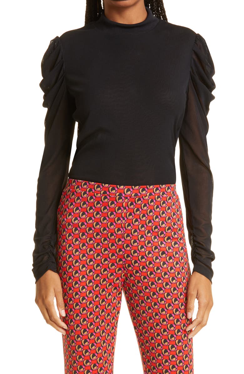 DVF Remy Ruched Mesh Top, Main, color, 