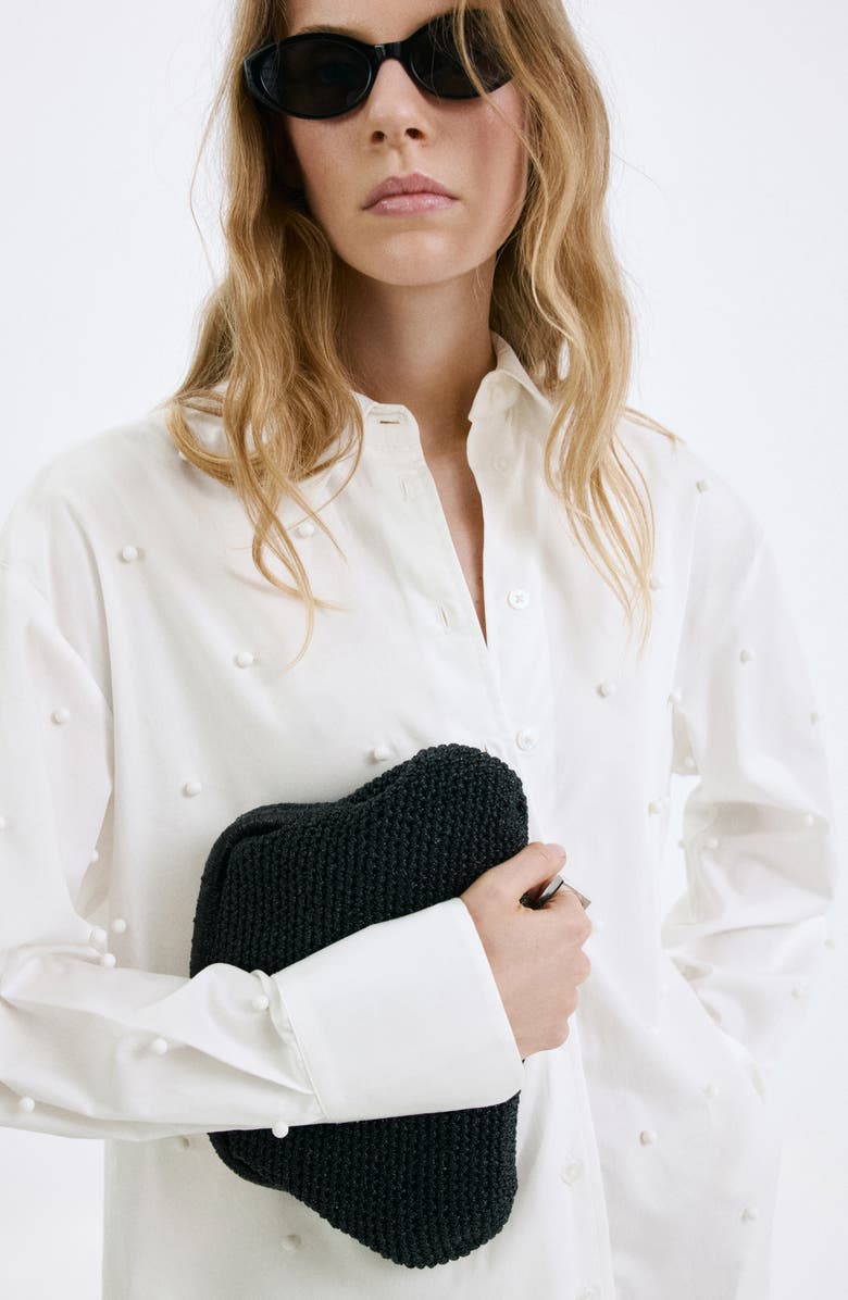 MANGO Faux Pearl Trim Button-Up Shirt, Alternate, color,