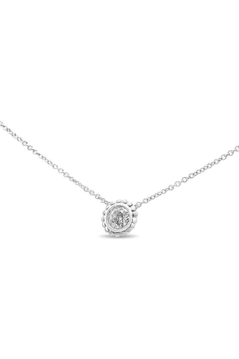 10K White Gold 1/4 Cttw Bezel-Set Diamond Solitaire Floral Pendant 18" Necklace, Alternate, color, White