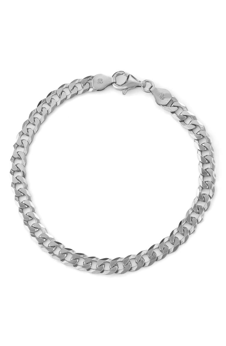 FZN Sterling Silver Men's Curb Chain Bracelet, Main, color, White