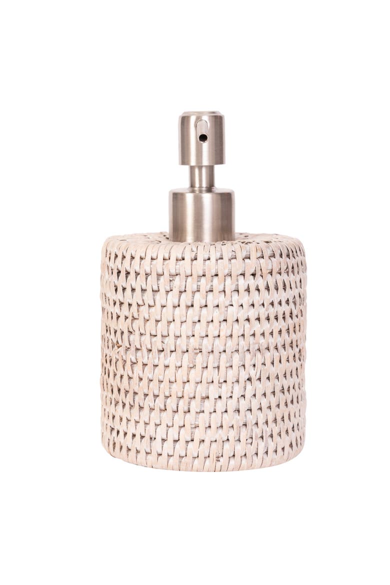 Artifacts Rattan Stainless Steel Polished Finish Soap Pump Dispenser, Alternate, color, White Wash