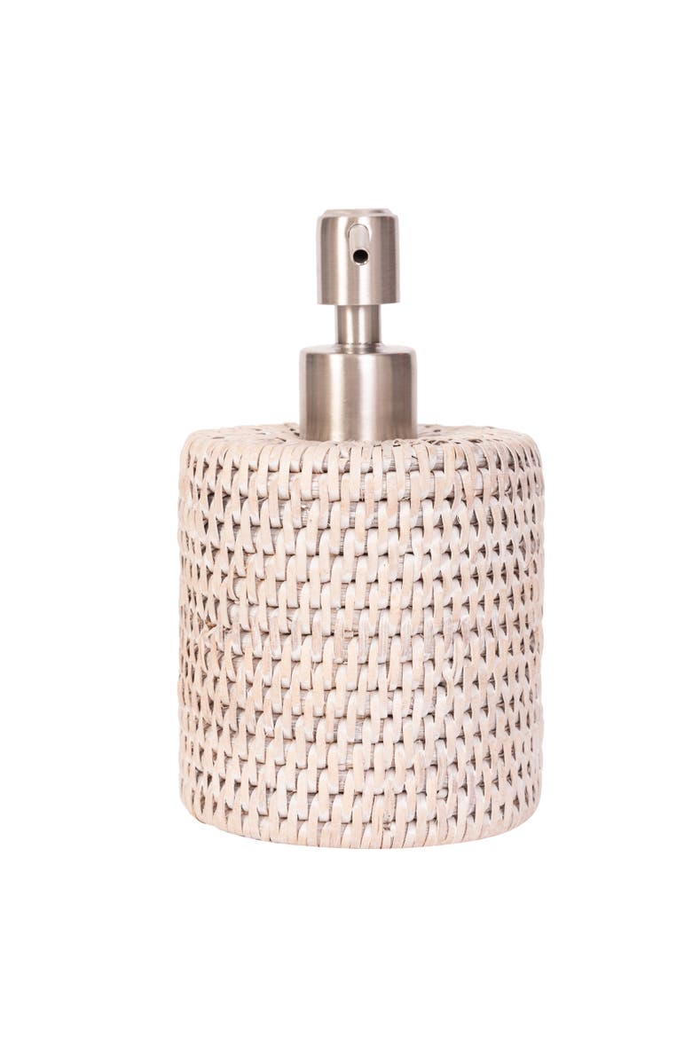 Artifacts Trading Company<sup>™</sup> Artifacts Rattan Stainless Steel Polished Finish Soap Pump Dispenser, Alternate, color, White Wash