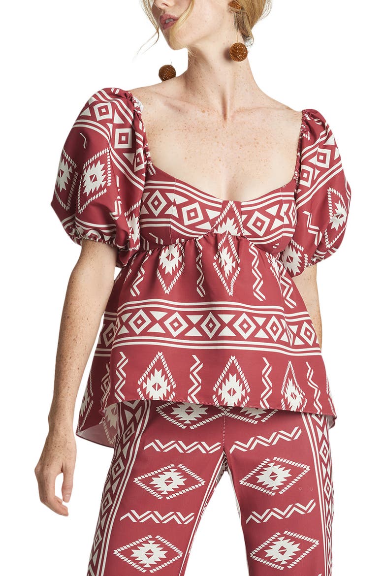 Lyra Print Tie Back Top, Main, color, AZTEC BORDERS CRIMSON