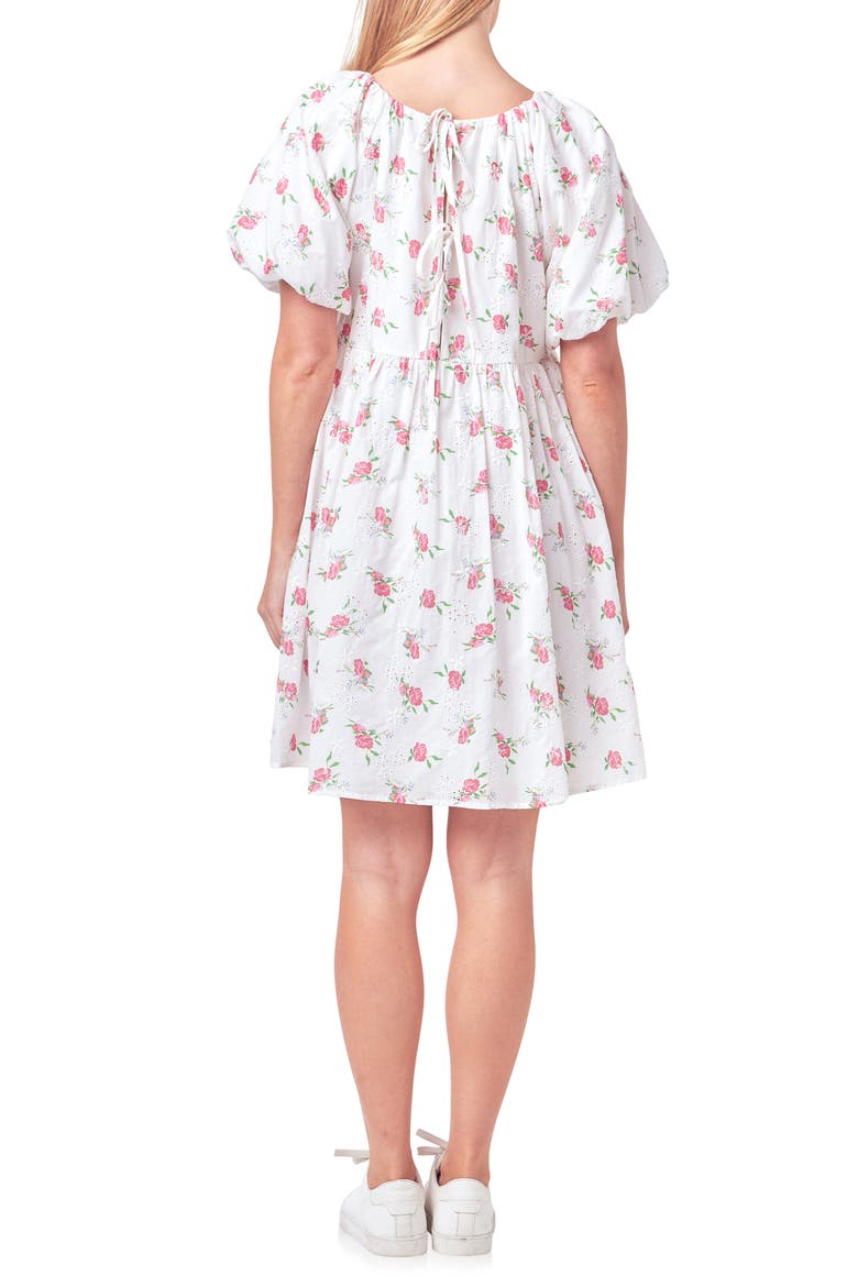 Floral Cotton Eyelet Babydoll Dress, Alternate, color, WHITE MULTI