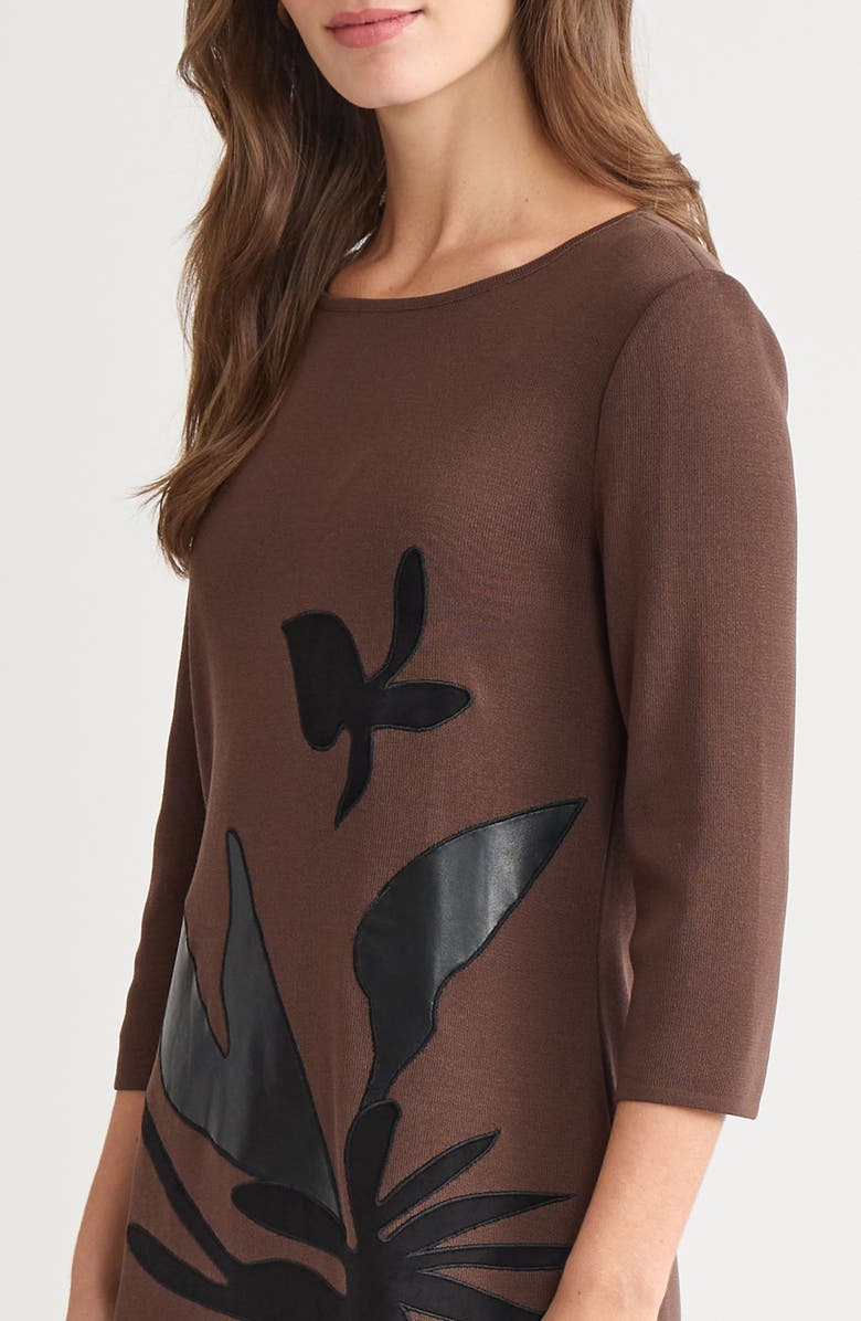 Ming Wang Botanical Appliqué Knit Shift Dress, Alternate, color, Dark Umber/ Black