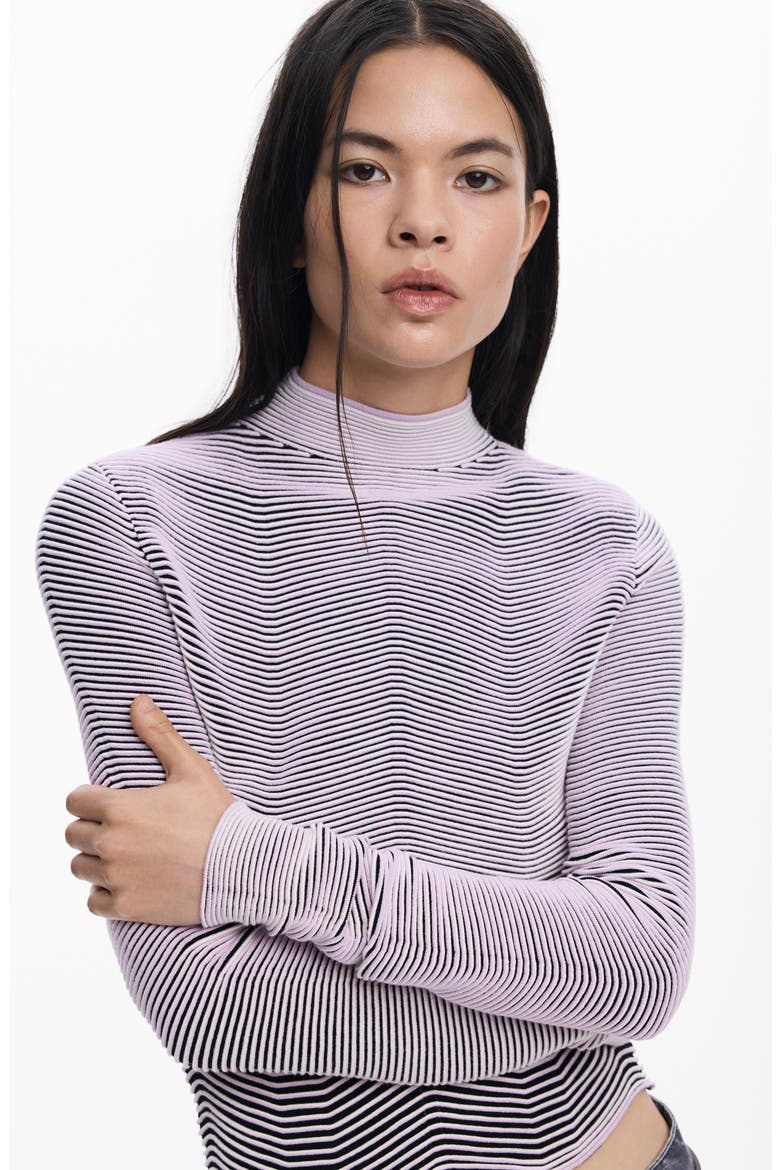 Stripe Mock Neck Sweatshirt, Alternate, color, PINK