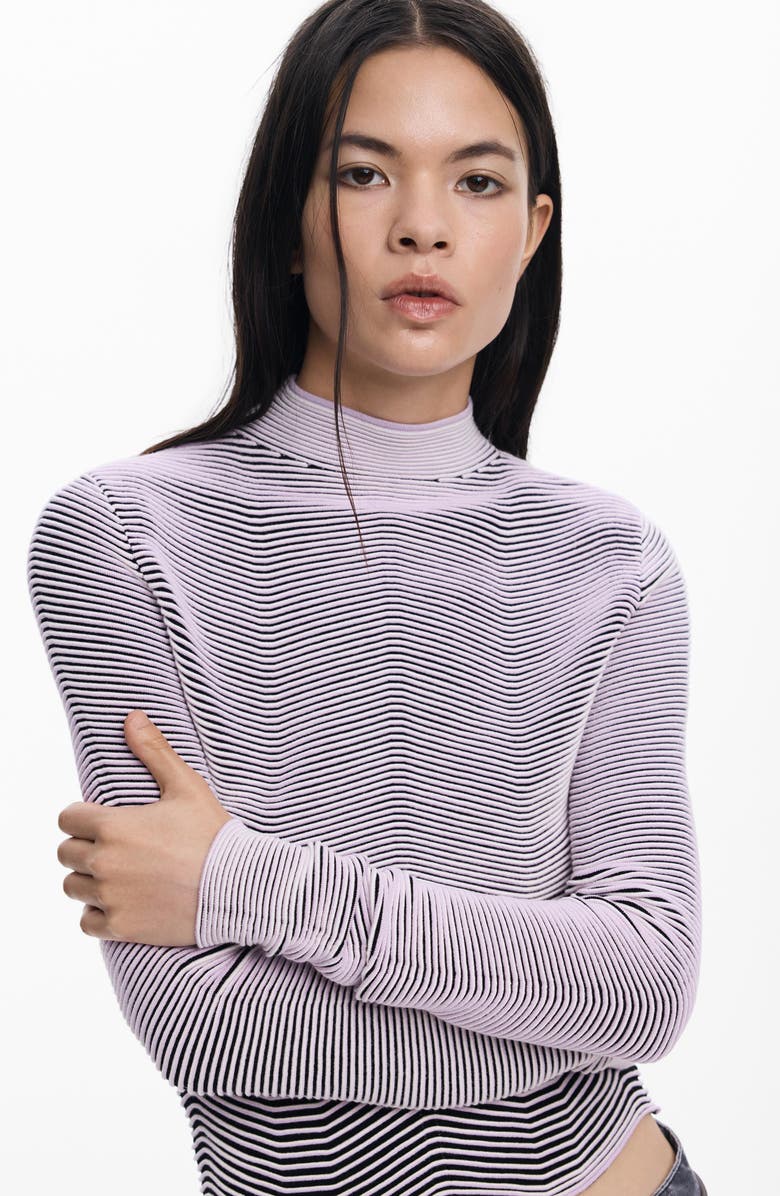 Desigual Stripe Mock Neck Sweatshirt, Alternate, color, Pink