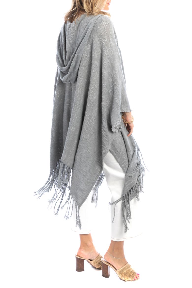 Hooded Fringe Cotton Ruana, Alternate, color, GREY