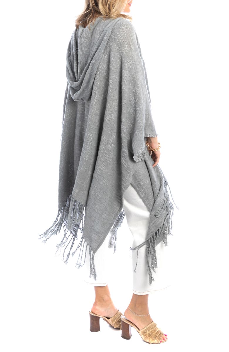SAACHI Hooded Fringe Cotton Ruana, Alternate, color, Grey