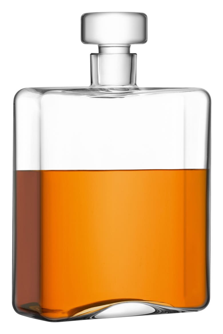 Cask Whiskey Decanter & Set of 2 Glass Tumblers, Alternate, color, CLEAR