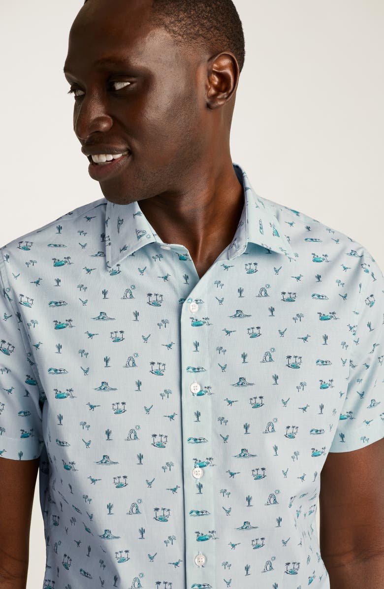 Bonobos Riviera Slim Fit Tropical Print Short Sleeve Stretch Cotton Button-Up Shirt, Alternate, color, Desert Oasis Toile V4 C29
