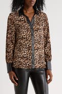 Ellen Tracy Faux Leather Trim Boyfriend Shirt
