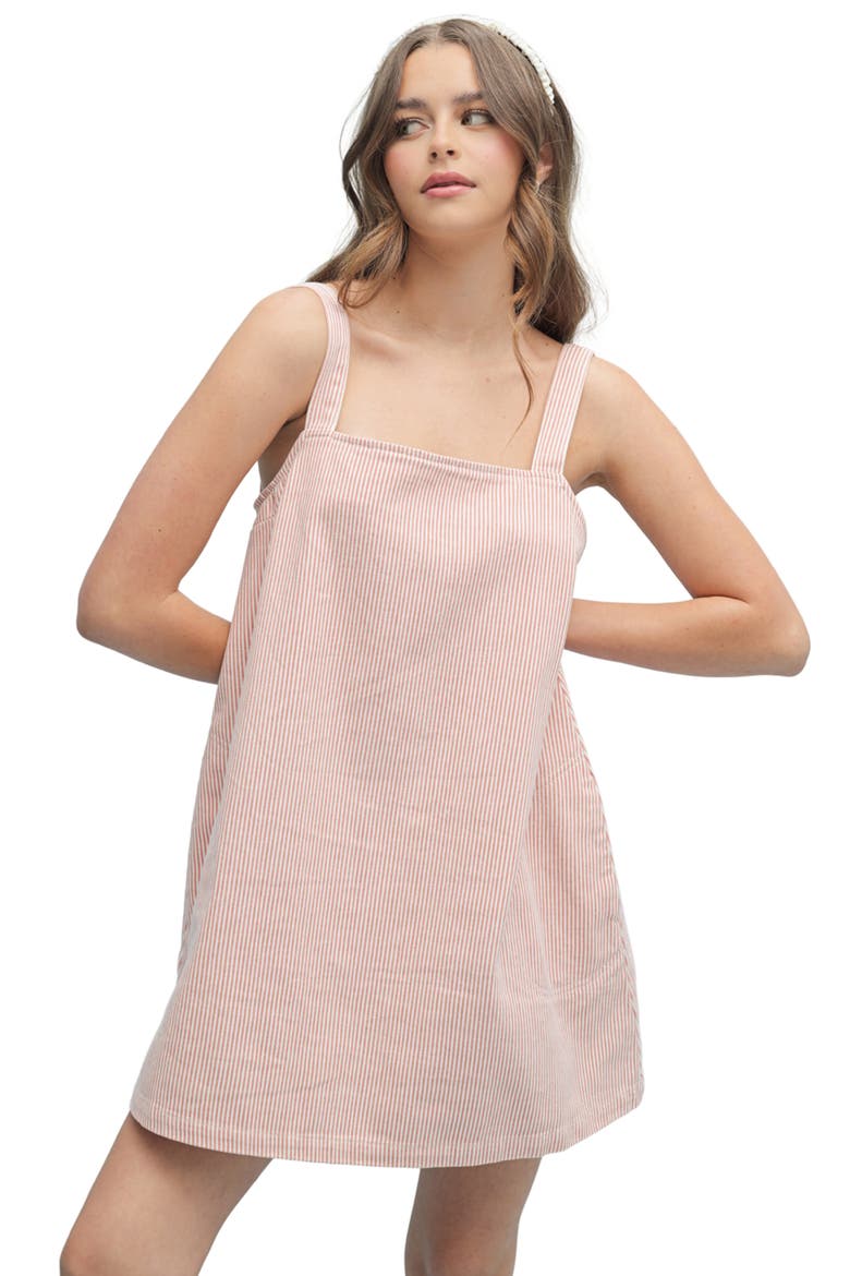 Denim Stripe A-Line Minidress, Alternate, color, CHERRY/ WHITE