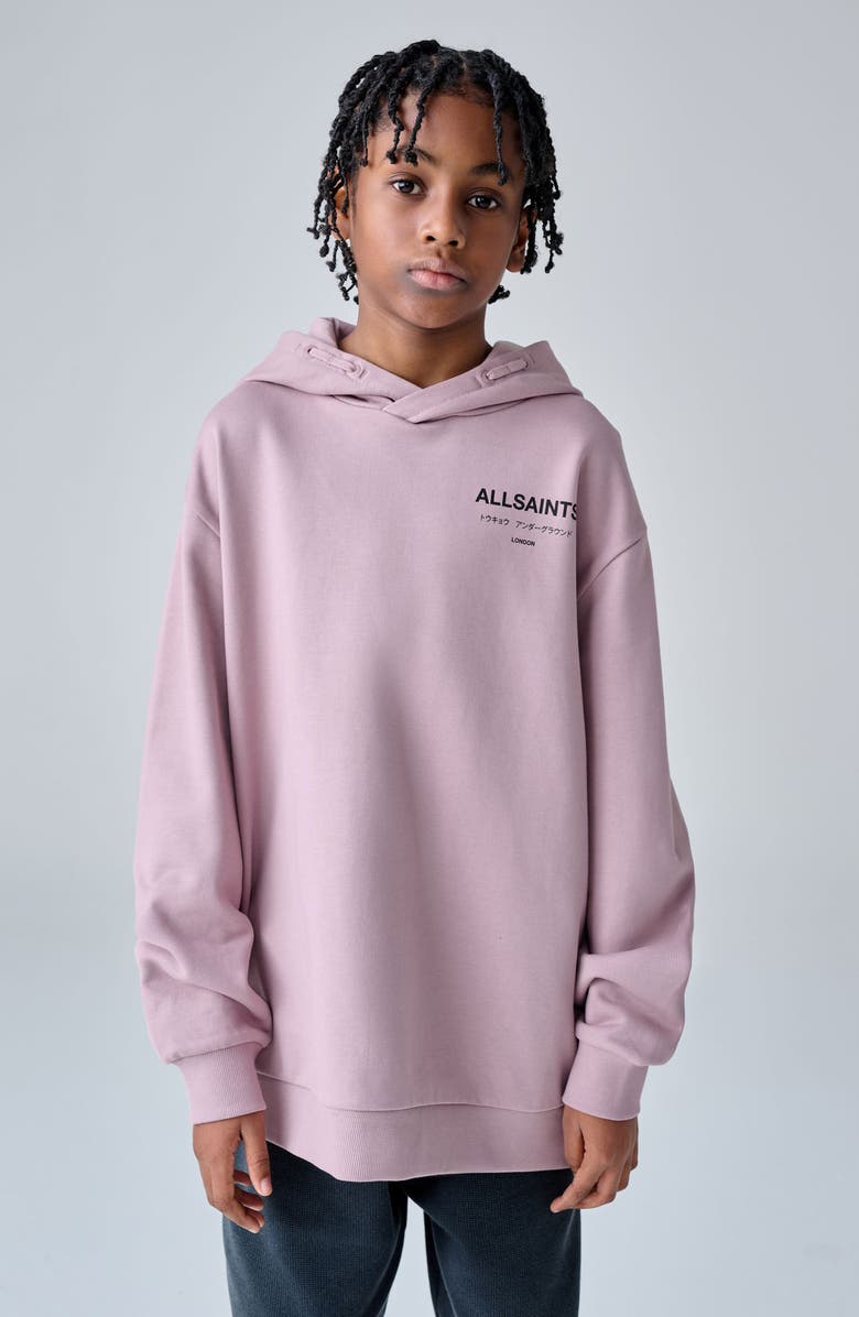 smALLSAINTS by ALLSAINTS Kids' Oversize Underground Logo Cotton Hoodie, Alternate, color, Purple