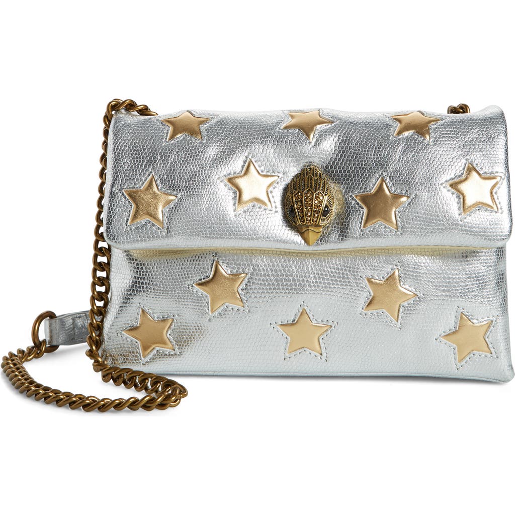 Kurt Geiger London Medium Kensington Star Snakeskin Embossed Leather Crossbody Bag In Open Grey