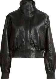 Nordstrom Funnel Neck Leather Bomber Jacket
