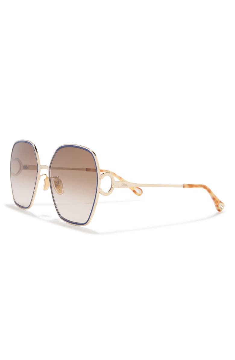 Chloé 61mm Gradient Geometric Sunglasses, Alternate, color, Gold Gold Brown