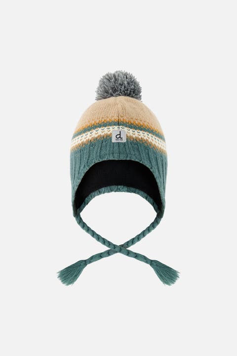Winter Chevron Jacquard Earflap Peruvian Knit Hat with Pompom